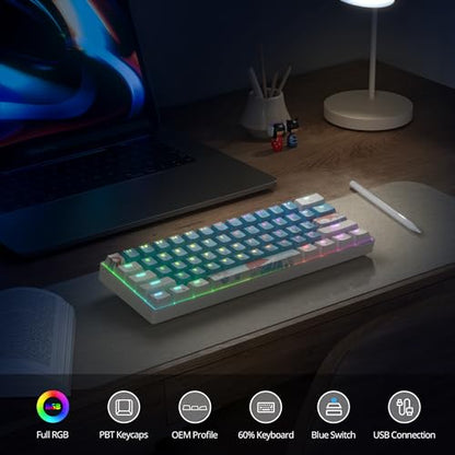 60% Mechanical Keyboard - Compact 60% Gaming Keyboard, RGB Backlit, 61 Keys, USB Wired for Windows Mac Laptop PC (61 Blue/Blue Switches) - color: 61 Blue/Blue Switch