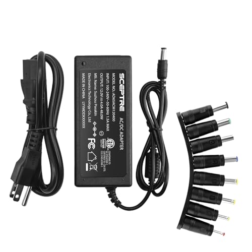 Kado Power Adapter 12V-4A 3A 2.5A 2A 1.25A 1A AC/DC 5.5x2.1mm with 8 Tips | Power Cord Made for Sceptre Monitor, Echo Smart Speaker & Display, Webcam, Router, Mini PC, CCTV, Bluetooth Speaker - size: 4A with 8 Tips