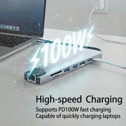 USB C Hub 8 in 1 for MacBook Air/Pro – 4K HDMI, Ethernet, 100W PD, USB 3.0, SD/TF Card Reader – Slim Aluminum Type C Adapter for Laptop (No Driver Needed)