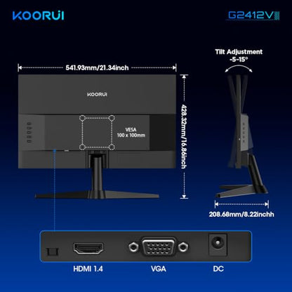 KOORUI 24 Inch Gaming Monitor, 180Hz FHD 1080P VA Display with 3000:1 Contrast, Eye Care, HDMI & VGA, VESA 100x100mm Mountable for Dorm Room, Dual-Screen Setup, PC and Console Gaming - size: 24"/FHD/180Hz