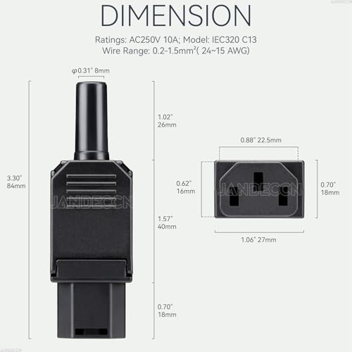 2Pack 3 Pin Terminal Quick Connectors, 10A 250V IEC320 C13 Female Inline Power Plug Adapter Socket Connector - style: C13 Female