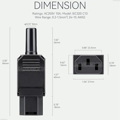 2Pack 3 Pin Terminal Quick Connectors, 10A 250V IEC320 C13 Female Inline Power Plug Adapter Socket Connector - style: C13 Female