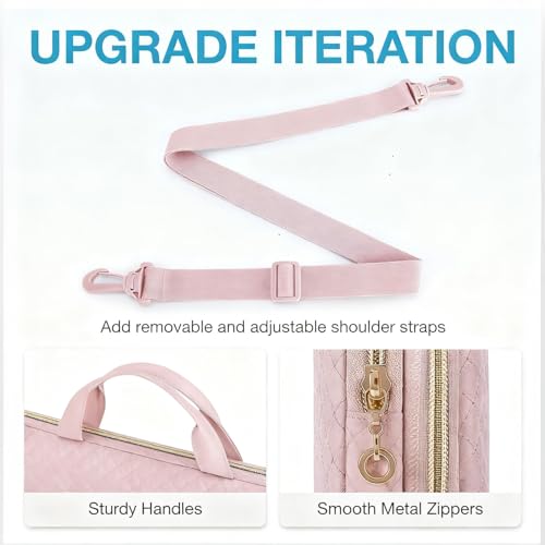 BAGSMART Laptop Sleeve 15-15.6 inch Case Protective Water-Resistant | Lightweight Laptop Bag for Women with Pocket and Handle, Compatible with MacBook, HP, Dell, Acer and Asus notebooks - color: Pink-Shoulder Strap, size: 15.6 Inch