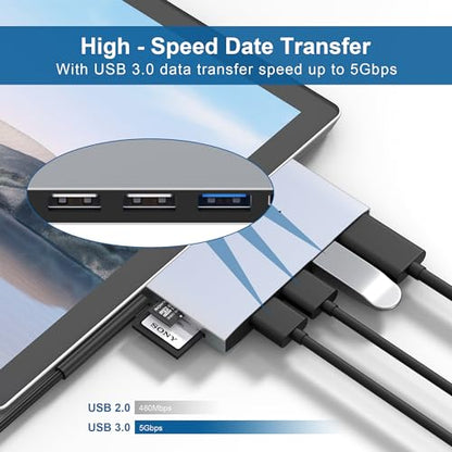 USB 3.0 Surface Pro 6/Pro 5/Pro 4 USB Hub Docking Station 4K HDMI Hub Adapter, SD & TF/Micro SD Memory Card Reader, 4K@30Hz HDMI Port Converter Accessories for Surface Pro 6/5/4