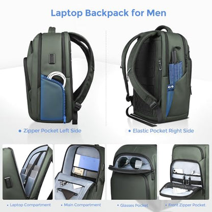 17.3 Inch Laptop Backpack for Men Women, 30L Travel Backpack | Carry-On Flight Approved,Work Computer Backpack with USB A&C Port,Business Laptop Bag,WaterResistant Anti-Theft Daypack - color: Green
