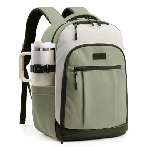 LOVEVOOK Laptop Backpack for Women with XL Cup Pocket, Work Travel College | Fits 15.6" Laptop, 40oz Cup Pocket, Water Resistant, Carry-On Backpack, Anti-Theft Pocket, Reflective Straps, 15 Pockets - color: Green-white, size: 15.6 Inch