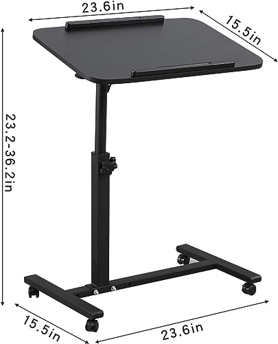 Laptop Table Mobile Adjustable Height Portable Desk Notebook Swivel PC Computer Rolling Desk with Wheels, Laptop Stand for Couch Bedside Hospital Bed Table - color: Black