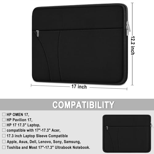 Laptop Sleeve 17 inch Shockproof Protective Carrying Briefcase Computer Bag | Laptop Case with Zippered Pocket, Traveling Laptop Cover Compatible for HP, Dell, Asus, Lenovo, Notebook, Black - color: Black, size: 17 inch