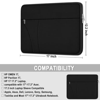 Laptop Sleeve 17 inch Shockproof Protective Carrying Briefcase Computer Bag | Laptop Case with Zippered Pocket, Traveling Laptop Cover Compatible for HP, Dell, Asus, Lenovo, Notebook, Black - color: Black, size: 17 inch