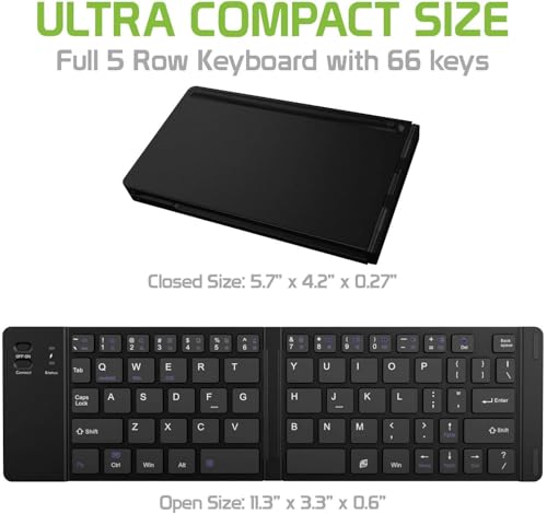 Wireless Bluetooth Keyboard Compatible with Verizon Wireless Ellipsis 8 Built-in Phone Holder/Stand-Ultra Slim Folding Rechargeable Full Size Keyboard!