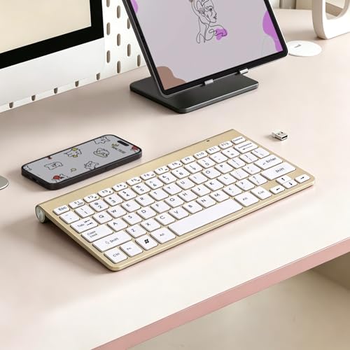Wireless Keyboard, 78 Keys 2.4G Bluetooth Thin Lightweight Silent Keyboard for Laptop/PC/Tablet/Desktop/Smart TV - color: Gold