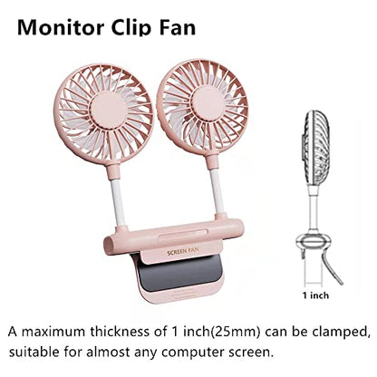 Desktop Fan with 2 Rotatable Heads, 3 Speeds, Sturdy Clamp, USB Powered Cooling Fan for Office Desk & Laptop - color: Pink