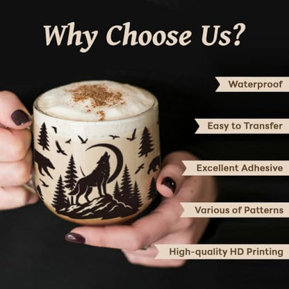 Animal Silhouettes UV DTF Cup Wraps, 10 Sheets Transfer Sticker | Waterproof UV DTF Stickers, Custom Vinyl Decals for 16oz Coffee Cups Tumblers Bottles Mugs, DIY Gifts & Crafts - style: Forest Animal Silhouettes