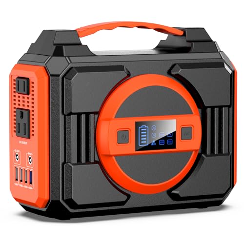Portable Power Station 300W, 220Wh Solar Generator Backup Battery Pack Bank | Portable Laptop Charger Power Bank with AC Outlet 110V Pure Sine Wave for Outdoor Camping Travel RV Trip(Without Solar Panel) - color: Orange