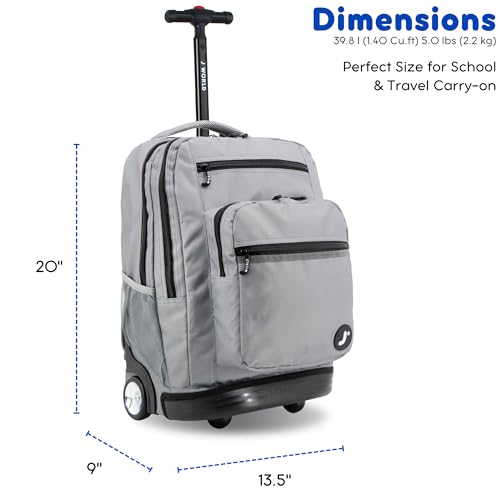 J World Sundance Laptop Rolling Backpack for Girls Boys. Roller Bookbag with Wheels, 20 Inch, Grey - color: Grey