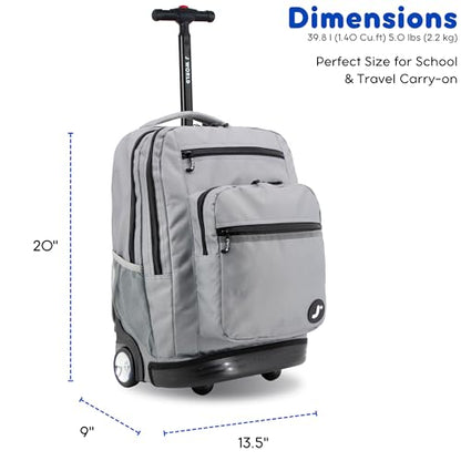 J World Sundance Laptop Rolling Backpack for Girls Boys. Roller Bookbag with Wheels, 20 Inch, Grey - color: Grey