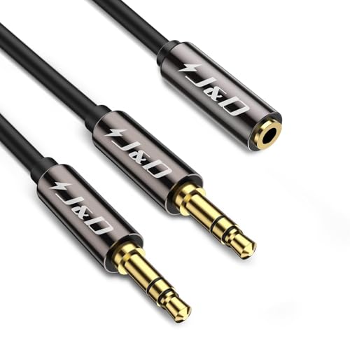 J&D 1/8 Inch TRS Stereo Y Splitter Cable, Gold Plated Copper Shell 3.5mm Female to Dual Male Adapter, Only Suitable for Switching, 2 Feet - size: 2 Feet