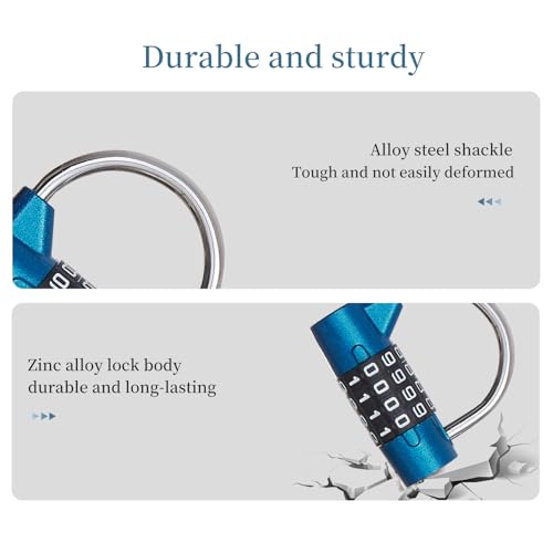 Gym Locker Lock 4 Digit Combination Lock for Locker for School Gym Lock for Sports, Toolbox, Case, Hasp Storage（20） (Shackle Blue) - size: 3.5" blue