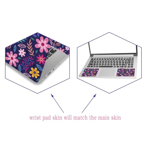 Laptop Decal Sticker Skin Cover, 11.6”12" 13" 13.3" 14" 15" 15.4" 15.6 inch Laptop Netbook Vinyl Skin Sticker Cover Art Notebook PC Protector (2 Wrist Pad Included), Removable Reusable, Flower Theme - color: Flower Theme