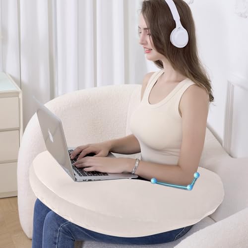 Reading Pillow for Gaming, Lap Desk Pillow Crochet Pillow Ergonomic Arm Support for Sitting in Bed or Couch, Pain Relief and Fatigue for Gaming, Reading, Crocheting, Playing & Working - color: Ivory