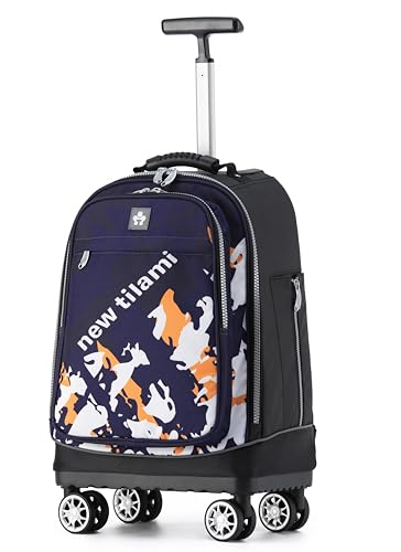 NEW TILAMI 19 Inch Rolling Backpack for School Travel with 4 Spinner Wheels | 360°rotating Universal Wheel, Large Organizer Compartments, Adjustable Handle, Carry on for School Students Business Travel - color: Orange Movie Fan Color