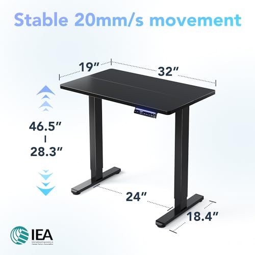HUANUO 32" AI Smart Standing Desk with App-Synced Sedentary Reminders, Electric Height Adjustable Desk with Body-Data Ergonomic Presets, Voice Control Alexa/Google/Siri, 3 Memory Settings Table, Black - color: Black, size: AI-32" X 19"