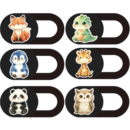 6Pcs 6 Styles Laptop Camera Cover Cartoon Animals 0.03 Inch Ultra Thin Webcam Cover for Mini PC Phone Desktop Computer Tablet Notebook Plastic Durable Privacy Protectors for Home Office Use - color: Other Animal-4