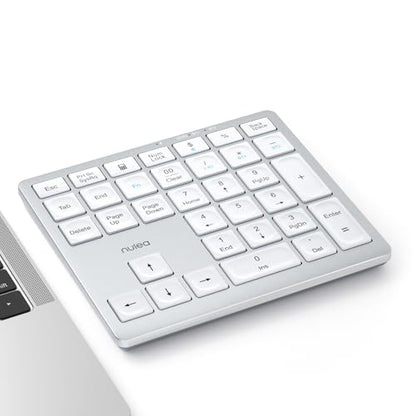 Nulea Wireless Number Pad Bluetooth 5.0 & 2.4G Portable Numeric Keyboard, USB-C Rechargeable, 34-Keys Bluetooth Keyboard for Data Entry (Silvery White) - color: C-Silvery White