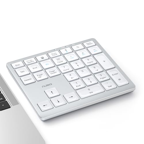 Nulea Wireless Number Pad Bluetooth 5.0 & 2.4G Portable Numeric Keyboard, USB-C Rechargeable, 34-Keys Bluetooth Keyboard for Data Entry (Silvery White) - color: C-Silvery White