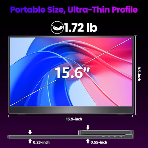 Upperizon Portable Monitor 15.6 inch 4K UHD 3840X2160 145% sRGB IPS HDR HDMI USB-C Travel Monitor for Laptop MacBook PC Surface PS5 Xbox, External Display with Kickstand & Speakers, VESA Compatible - size: 15.6 in
