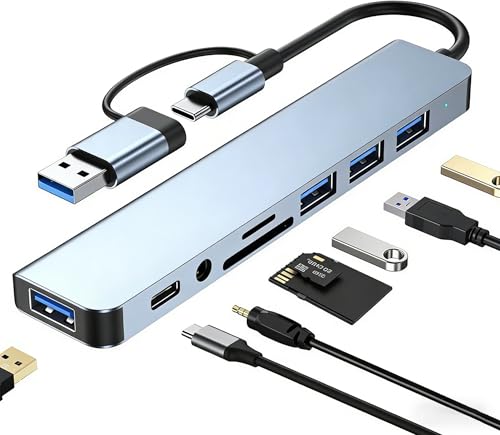 USB C Hub 3.0 Multiport Adapter with SD Card Reader Audio Jack 8 in 1 USB Extender Adapter for USB-C Laptops PC Tablet, 8in1 - color: 8in1