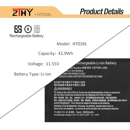 HT03XL Battery Replacement for HP Pavilion 14-CE 14-CF 14-CK 14-CM 14-DF | 14-DH 14-DQ 14Q-CY 14S-CF 14S-DQ 14-FQ 15-CS 15-CW 15-DA 15-DW 14-ce0xxx 14-cf0xxx 14-cm0xxx 14-dh0xxx 14-dk0xxx 14-dq0xxx - size: 7.68*4.13*0.2 inch HT03XL
