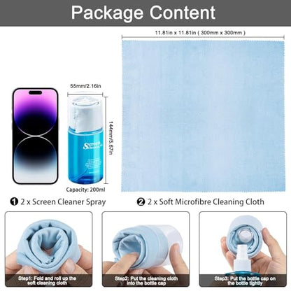 walrfid 2 Pcs Car Screen Cleaner Spray and Wipe, TV Computer Laptop Touchscreen Mist Cleaning Kit Wipe for CD Disc, Electronic Cell Phone iPad iPhone MacBook Pro Tablet Monitor LCD LED Flat Screens - color: 2 Pack, Blue
