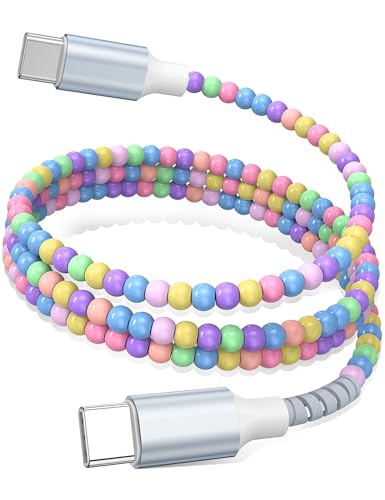 USB C to USB C Cable 3FT,60W Fast Charging Beaded Charger Cord for iPhone 17 16 15 Pro Max/iPad Pro Air 11 10th for Samsung S26 S25 S24 Ultra S23 FE A16 A17 Android Phone Charger Cord Cute Girls Women - color: Macaron, size: 3FT/1M