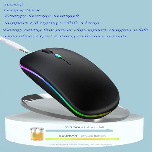 LED Wireless Mouse, Slim Silent Dual-Mode 2.4G+BT Rechargable 7-Color Portable Mobile Optical Office Mouse with USB Receiver, 3 Adjustable DPI Levels for Notebook, PC, Computer, MacBook (Black) - color: black