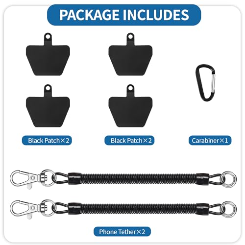 Doormoon Phone Lanyard Tether with 4 TPU Patch, Cell Phone Lanyard with 2 Phone Tether, 4 TPU Patch for Outdoor Hiking Climbing - color: Blackblack-tpu Patch