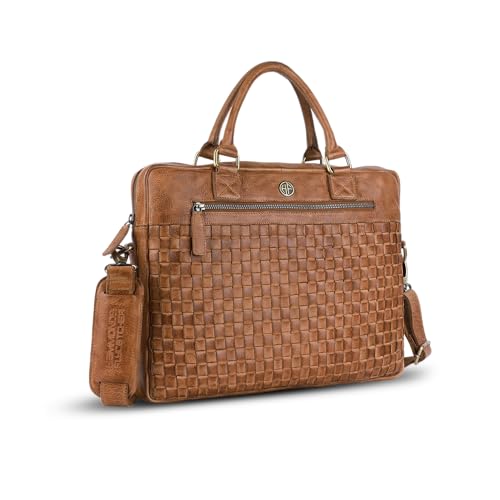 HAMMONDS FLYCATCHER Genuine Leather Laptop Bag for Men, Padded 15.6" Laptop Sleeve, Leather Messenger Bag for Men Briefcases - color: Golden Oak