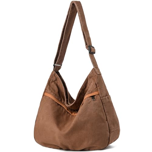 Canvas Hobo Crossbody Tote Bag for Women & Men Large Messenger Bag | Canvas Purses for Women Multi-Pocket Casual Shoulder Handbag for Travel Work Daily Shopping - color: 1-coffee