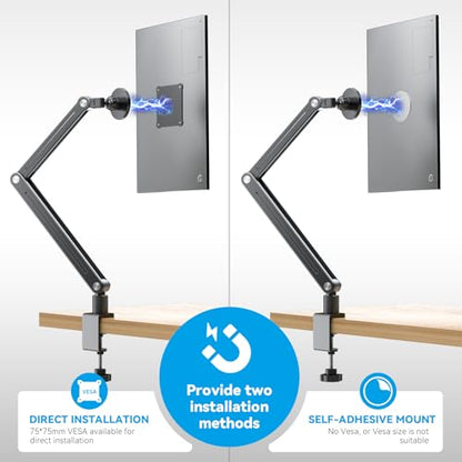 Magnetic Portable Monitor 75mm VESA Mount Arm Screen Holder Stand Clamp | Magnetic VESA,Solid Aluminum,Hold up to 4.4 lbs,Tool-Free,360° Rotation,8.3"-18.5",Foldable,Portable,Cable Clips - size: Up to 18.5''