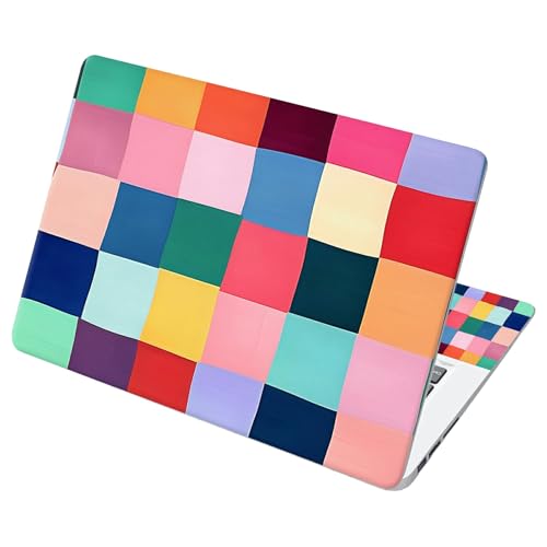 Universal Laptop Skin Sticker with 2 Wrist Pad Decals, 3-Piece Removable Vinyl Laptop Cover, Colorful Checkered Waterproof Anti-Scratch, Easy-Trim Fit for 13.3" 14" 15.6" Laptops - color: Colorful Checkered