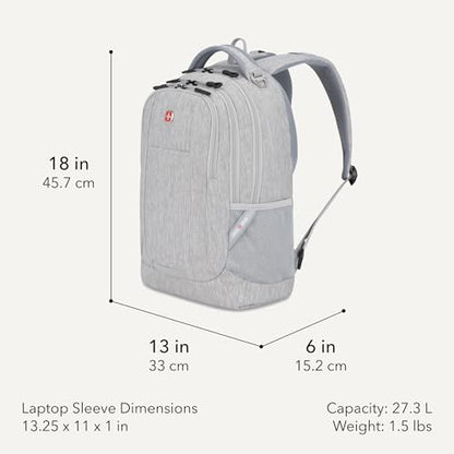 SWISSGEAR Cecil 18-Inch Laptop Backpack Fits 16-Inch Laptop, Travel Daypack with Organizer Pockets, Water Bottle Holders & Padded Straps – Light Grey - color: Light Grey