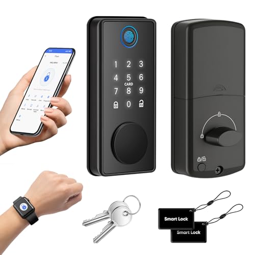 Smart Keypad Door Lock, Keyless Entry Digital Lock with APP/Watch Control | Fingerprint Touchscreen Keypad Auto Lock Deadbolt, Voice Unlock, Auto Left/Right Detection Easy Installation for Home, Doors - color: Black Keypad Lock