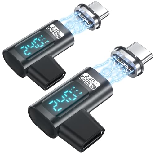 HanCenDa USB C Magnetic Adapter PD 240W 2Pack, 24Pin Magnetic USB C Adapter | Right with Voltage, Current and Power Smart LED Display, 40Gbps 8K 60Hz Video for iPhone 17/16/15, Steam Deck, ROG Ally - style: Right