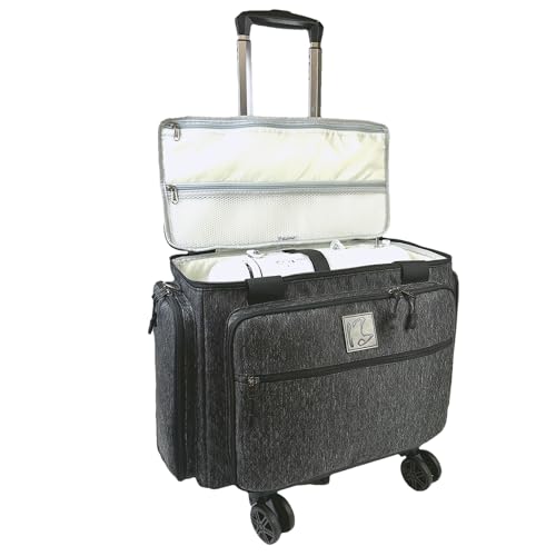 Rolling Sewing Machine Bag with Five 360-Degree Rotating Wheels,Sewing Machine Carrying Case Fits for Most Standard Sewing Machines,YKK zipper,Hard Bottom Pad (Black) - color: Black