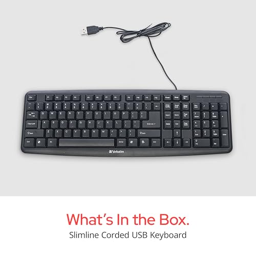 Verbatim Slimline Wired Keyboard USB Plug-and-Play Numeric Keypad Adjustable Tilt Legs Corded Full-Size Computer Keyboard Compatible with PC, Laptop - Frustration Free Packaging Black 99201 - style: Wired Keyboard