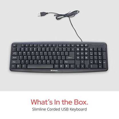 Verbatim Slimline Wired Keyboard USB Plug-and-Play Numeric Keypad Adjustable Tilt Legs Corded Full-Size Computer Keyboard Compatible with PC, Laptop - Frustration Free Packaging Black 99201 - style: Wired Keyboard