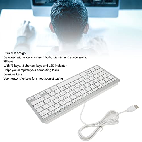 USB Wired Keyboard, 78 Keys Ultra Thin Computer Keyboard, Slim and Compact Keyboard for Laptop, Desktop, PC, Windows