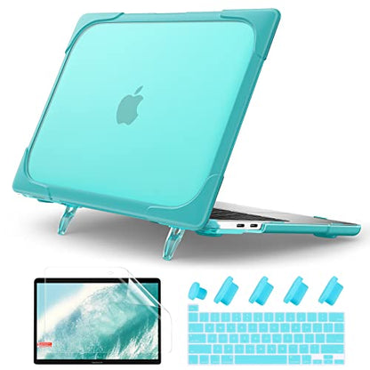 Batianda Heavy Duty Case for MacBook Pro 13 inch 2022 2020, Light Blue | Ergonomic Foldable Stand Holds 22 lbs, Shockproof Bumper, Matte Translucent Hard Shell, Fits M1/M2 A2338/A2251/A2289 Model - color: Mint Green