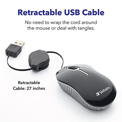 Verbatim Wired Optical Computer Mini USB-A Mouse - Plug & Play Corded Small Travel Mouse with Retractable Cable – Blue 98616 - color: BLUE