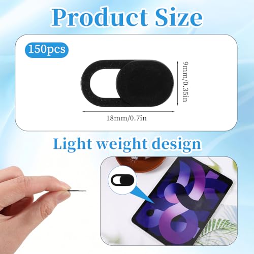 150 Pcs Webcam Cover Slide, 0.023 Inch Ultra-Thin Universal Laptop Phone Camera Cover for Laptop, Computer, Phone Privacy Protection and Security Black